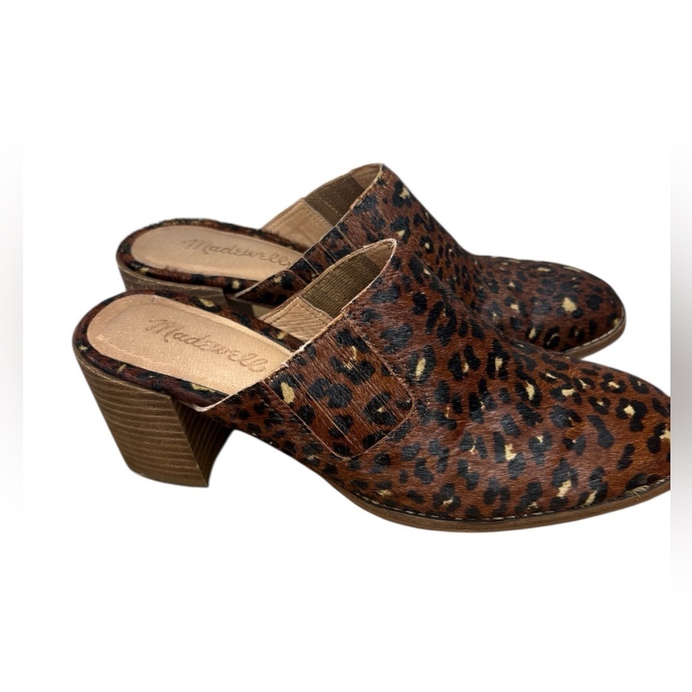 Madewell The Carey brown cheetah print Mules Real Calf Hair sz 7 preloved - Picture 2 of 9